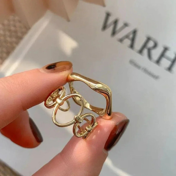 925 Gold Stackable Ring Geometric Oval Link Minimalist Wave Adjustable Ring - Picture 4 of 8